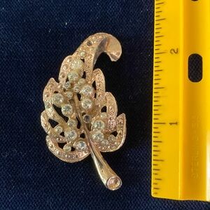 Vintage Rhinestone Gold-tone Leaf Pin or Brooch 2 1/2” in height 1 1/2” in width